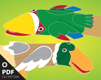 PDF-Datei. SimPups einfach zu nähen Papagei & Ente einfaches Handpuppen Schnittmuster mit offenem Mund-Design für animierte Produktionen und das Spiel.