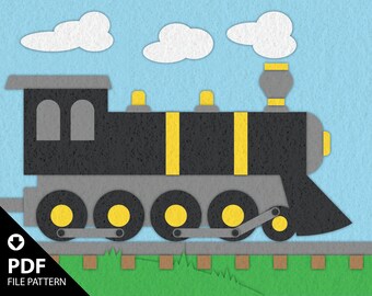 Sechs Bilder-Zug-Filz-Muster bestehend aus: Lokomotive, Kohlewagen, gedeckter Güterwagen, Trichterwagen, Kesselwagen und Kombüse - PDF Download