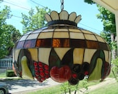 Stained Glass Lamp Shade Slag Glass And Fruit Swag Lamp Hanging Pendant Lamp Panel Chandelier Apple Grape Pear Cherry