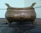 Signed Brass Or Bronze Metal Incense Burner Censer Tripod Footed