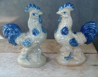 Blue Painted Floral Glazed Tonala Animal Bird Folk Art Pottery Figure Honduras 6 Honduran Handpainted Ceramic Chicken Figurine