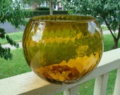 Mid Century Modern Empoli Amber Topaz Orb Bowl Vase Italian Murano Hand Blown Optic Art Glass