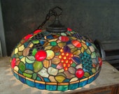 Jeweled Grapes Stained Glass Pendant Lamp Hanging Chandelier Lamp Shade With Multi Color Mosaic Slag Glass Large 18 quot x 6 quot