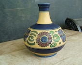 Beautiful Japanese Hand Painted Arts And Crafts Pottery Bottle Vase With Matte Glaze Finish Kinkozan Made In Japan