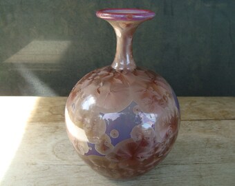 Studio Art Pottery Ceramic Clay Pottery Bottle Vase With Crystaline Crystalline Glaze And Purple Hue Signed Wizard Of Clay