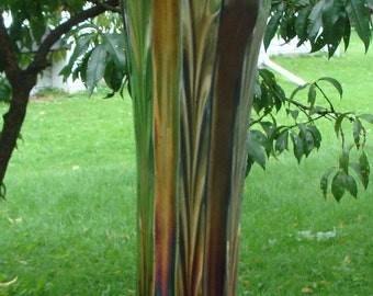 Fenton Plume Panels Antique Carnival Art Glass Vase Cobalt Color 11-7/8"