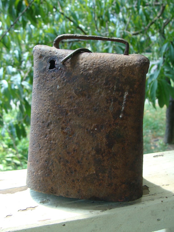 Antique Cow Bell Old Vintage Farm Ranch Western Metal Riveted Etsy