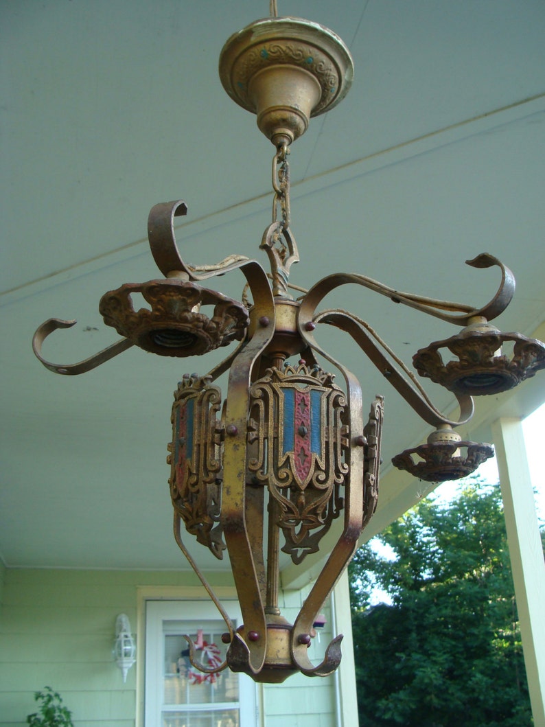 Vintage Antique Cast And Wrought Iron Ceiling Chandelier Image 0