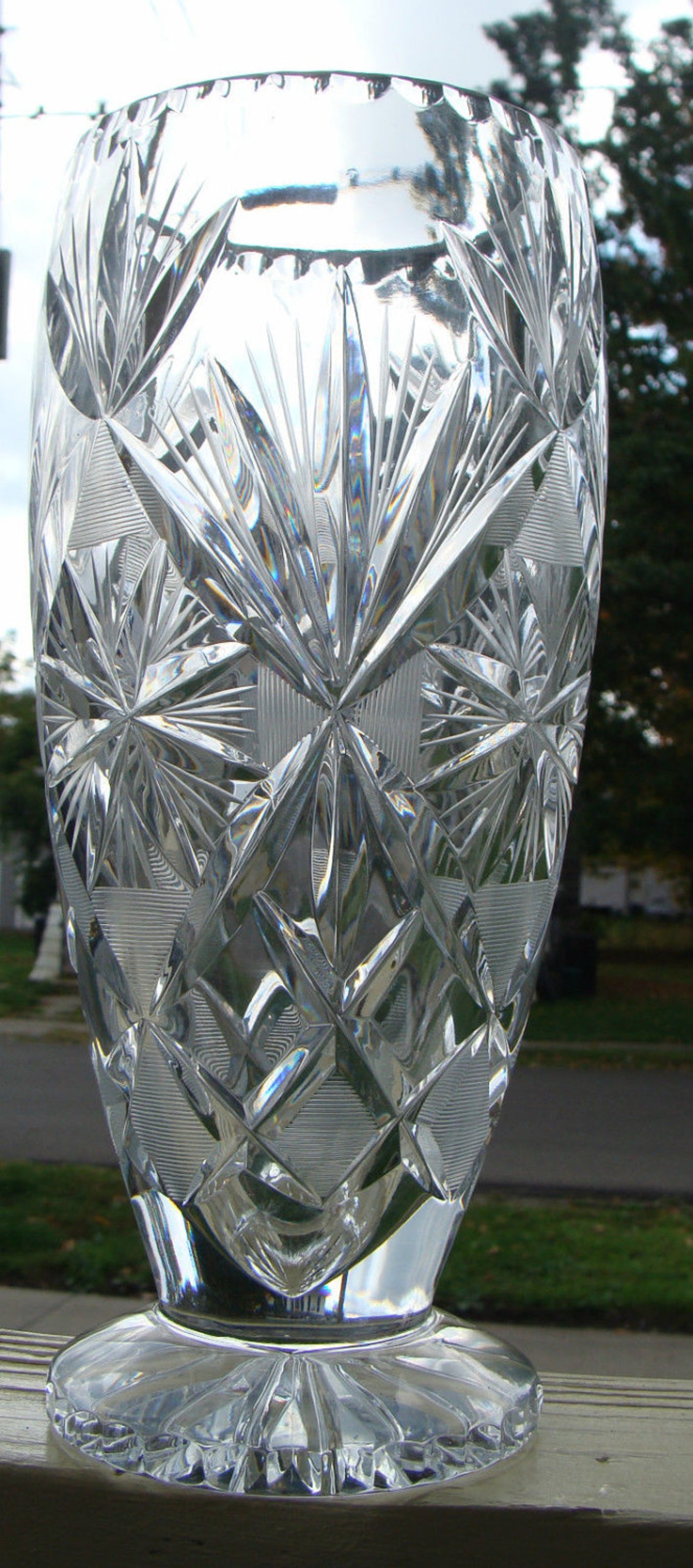 EAPG Vintage Crystal Vase Cut Glass Ornate Cut Vase American Etsy