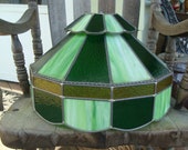 Vintage Green Slag Glass Panel With Green And Yellow Stained Glass Hanging Pendant Chandelier Lamp Slag Glass Panels Vintage Light Lighting