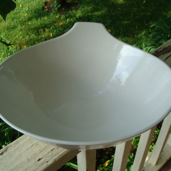 Mid Century Modern Eames Era Pottery Ivory White Tab Handled Bowl Bauer Russel Wright Charles Eames Type Art Pottery Bowl 12"w x 5h