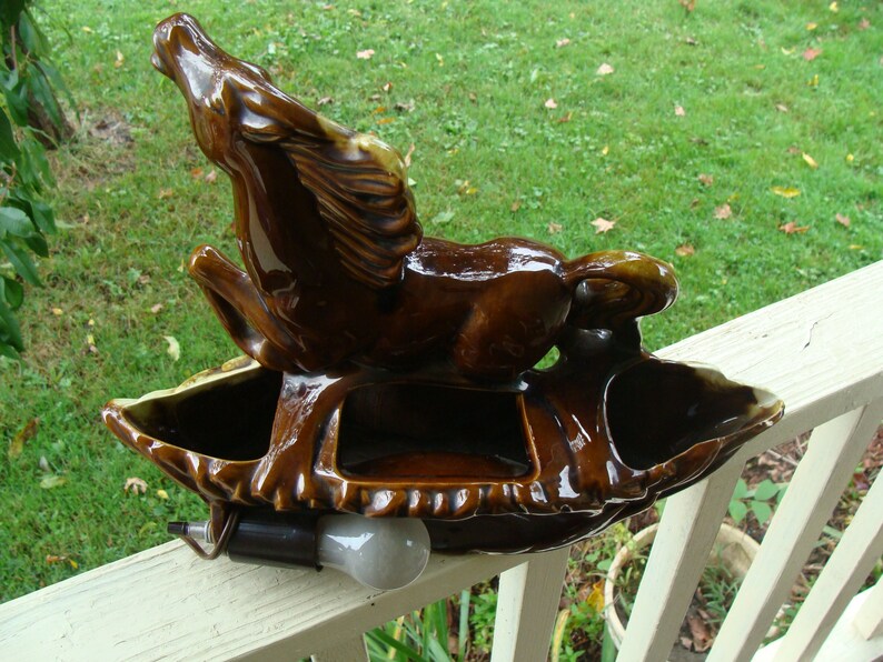 Vintage Retro Television Lamp Planter Vase Stallion Horse Running Prancing Horse Statue TV Lamp Light Mid Century 50/'s
