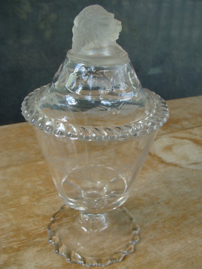 Antique Victorian Pressed Glass Lion Lid Covered Compote Bowl Etsy