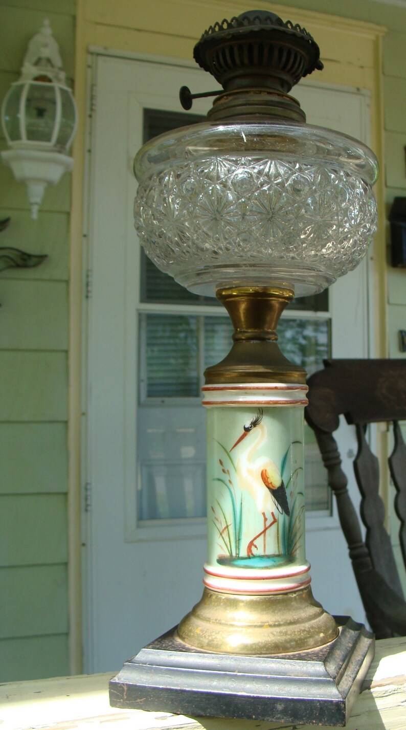 Antique Oil Lamp Old Farm House Lighting Pressed Glass Daisy Etsy