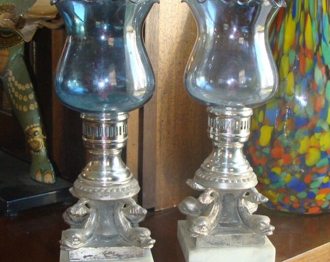 Silverplate Dolphin Footed Hurricane Candle Holder Set of Two Etsy