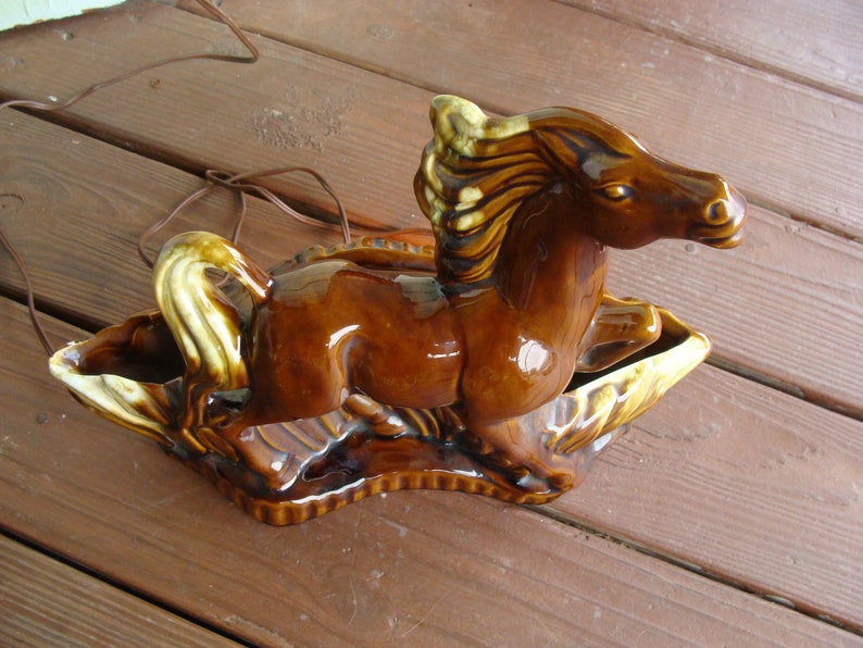 Vintage Retro Television Lamp Planter Vase Stallion Horse Running Prancing Horse Statue TV Lamp Light Mid Century 50/'s