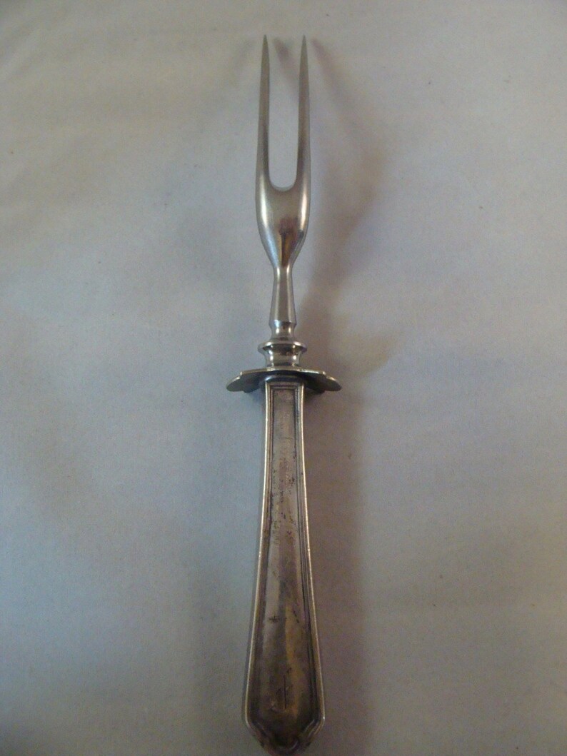 Antique Serving Meat Carving Fork With H & E Sterling Handle Etsy