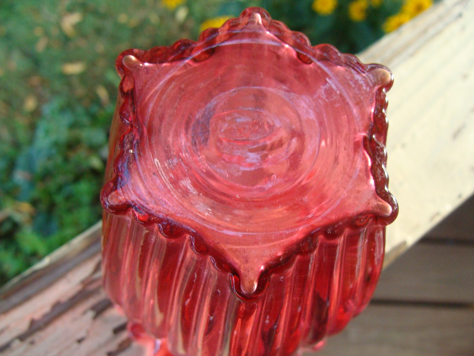 Fenton Cranberry Art Glass Vase Ruffled Top Pattern Glass Etsy