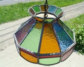 Vintage Stained Glass Multi Color Block Stained Glass Blocks Swag Lamp Hanging Pendant Lamp Ambient Light Fixture Lighting For Hard Wire