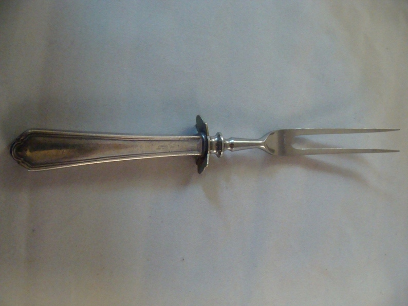 Antique Serving Meat Carving Fork With H & E Sterling Handle Etsy