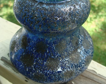 Antique Loetz Or Dugan Type Art Glass Vase Textured Spots Surface And Sculpted Cobalt Blue Glass Unique Frit Art Glass Vase