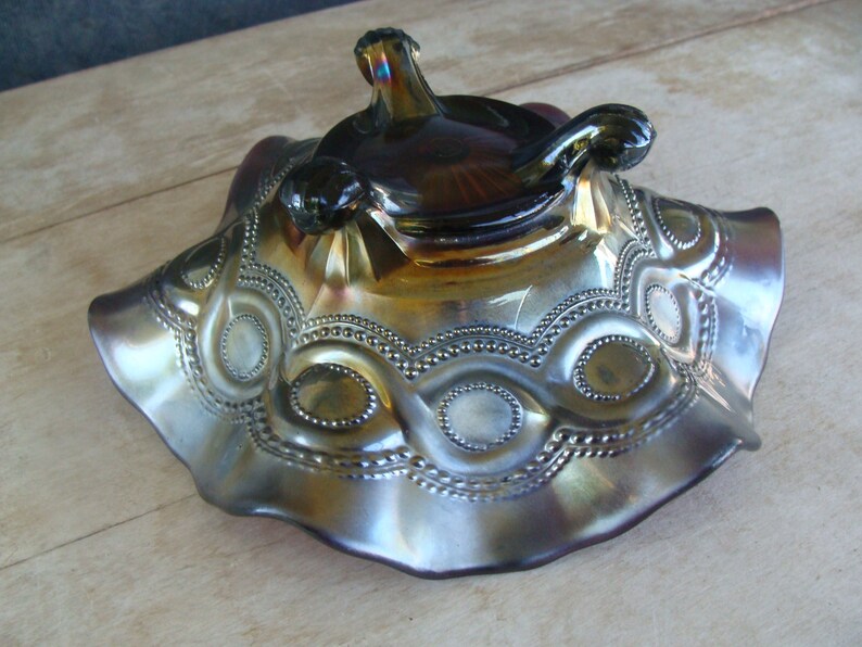 Antique Dark Purple Carnival Glass Candy Dish Bowl Triple Etsy
