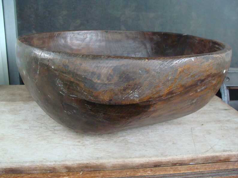 Antique Hand Carved Wood Dough Bowl Large Wooden Bowl With Tab - Etsy