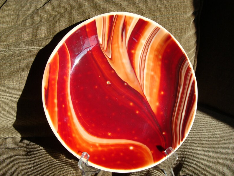 Red Swirl Studio Art Glass Plate Red Slag Glass Dish Signed Etsy