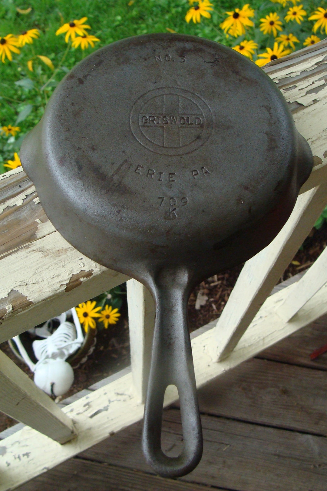 Flat Antique Japanese Cast Iron Skillet/fry/saute Pan 9 Inches  griswold/erie 