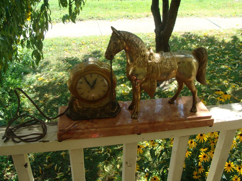 Vintage Gold Tone Metal Cowboy Clock and Horse Clock Topper Etsy