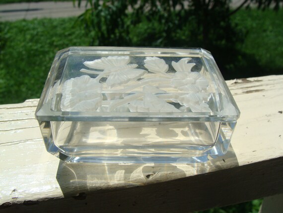 Clear And Frosted Art Glass Jewelry Box Casket Wi… - image 1