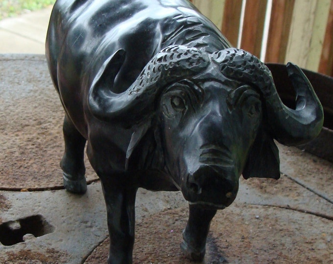 Carved Black Marble Buffalo Sculpture Water Buffalo Statue Etsy