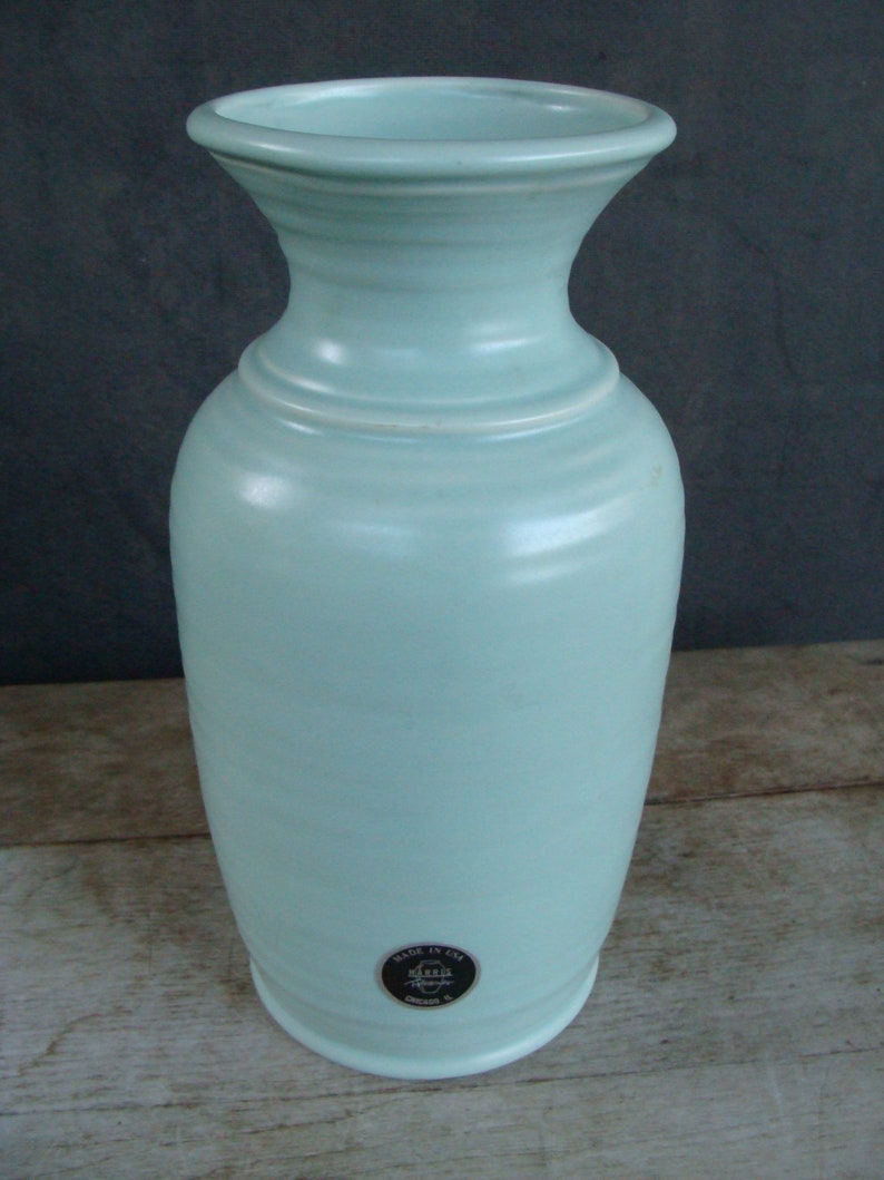 Vintage Harris Pottery Vase Chicago IL USA Soft Jade Green Etsy