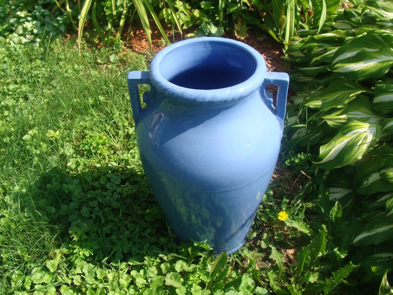 Vintage American Stoneware Pottery Blue Floor Vase Sand Oil Etsy