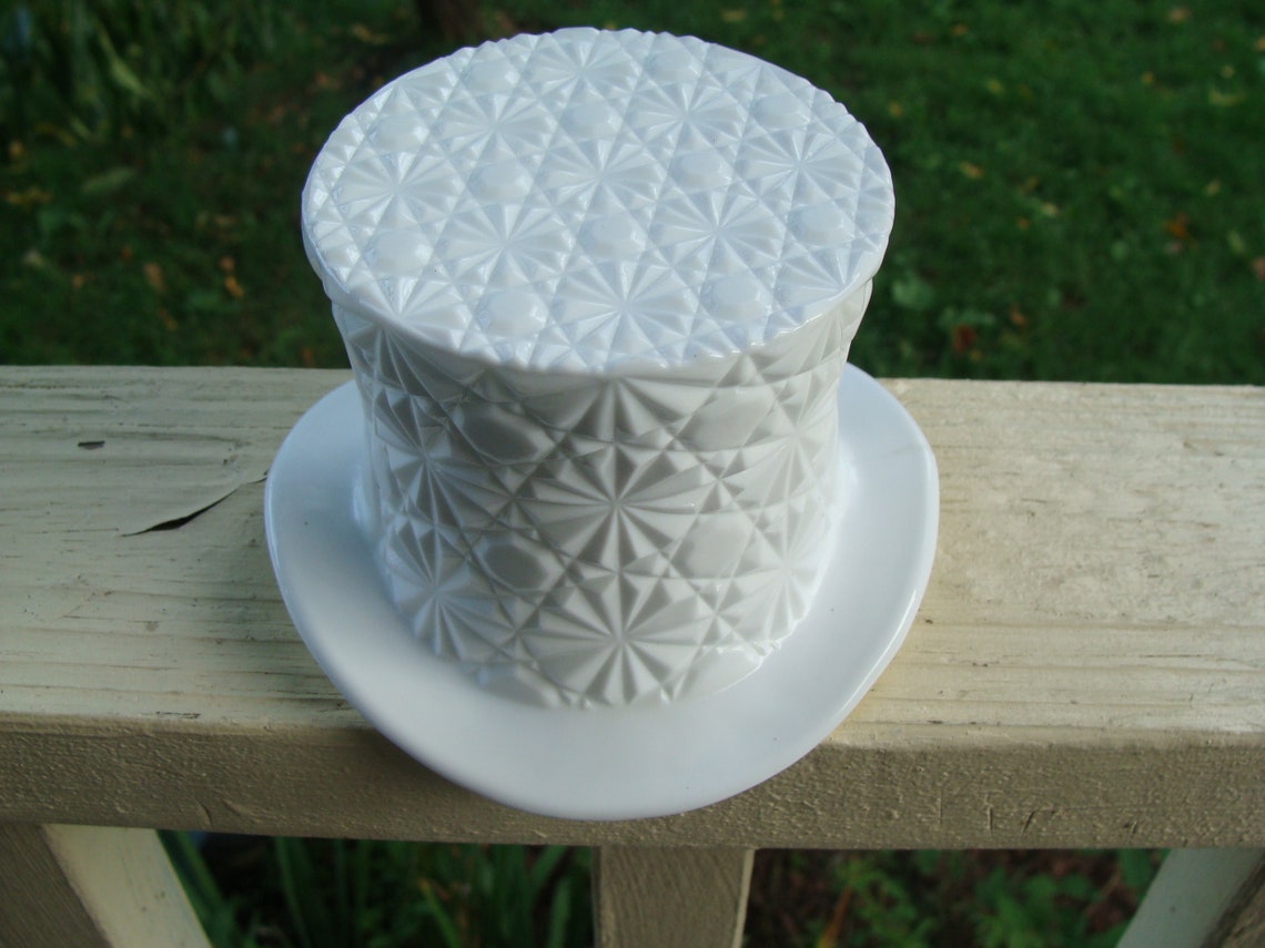 Art Glass Milk Glass Top Hat Vase Button and Daisy Pattern Etsy