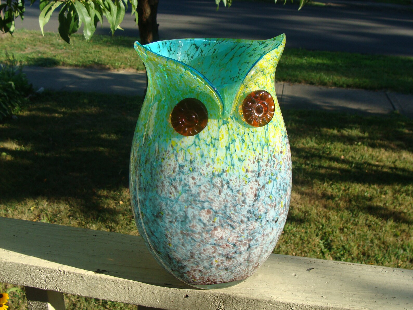 Art Glass Owl Vase Brilliant Colorful Hand Blown Glass Multi Etsy