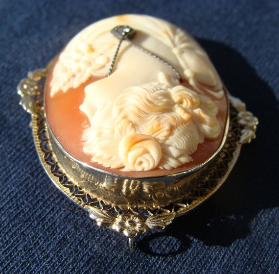 Antique Italian Shell Cameo Brooch Pendant 14k Wh… - image 8