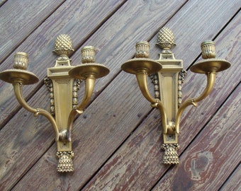 E F Caldwell Gold Gilt Finish Bronze Wall Sconce Candle Holder Pair Antique Two Arm Wall Sconces Candle Holders