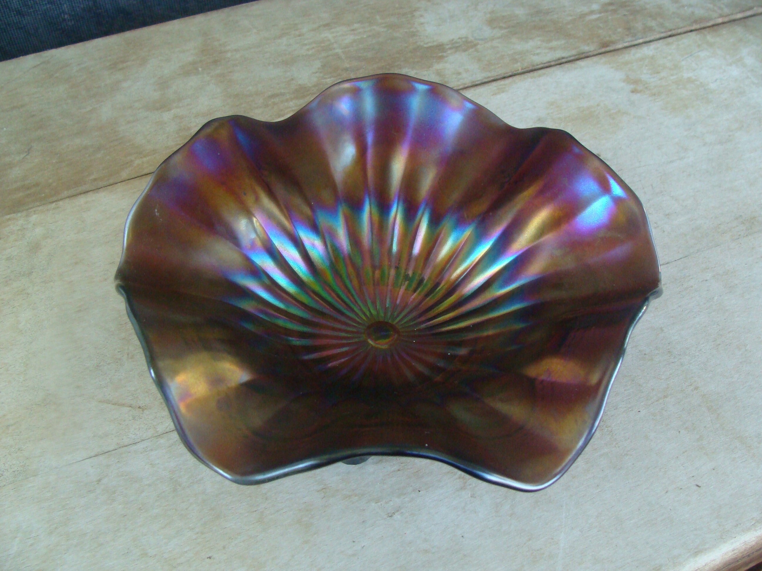 Antique Dark Purple Carnival Glass Candy Dish Bowl Triple Etsy