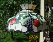Jeweled Fruit Grapes Stained Glass Pendant Lamp Hanging Chandelier Lamp Shade With Multi Color Mosaic Slag Glass Large 17 quot x 9-1 2 quot