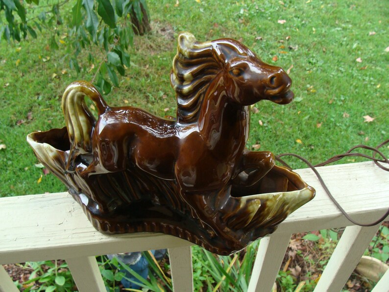 Vintage Retro Television Lamp Planter Vase Stallion Horse Running Prancing Horse Statue TV Lamp Light Mid Century 50/'s