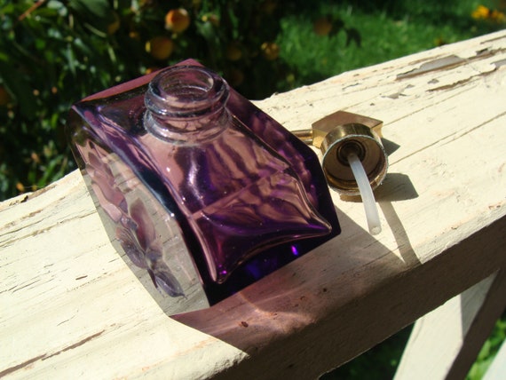 Antique Czech Bohemian Deep Purple Etched Crystal… - image 10