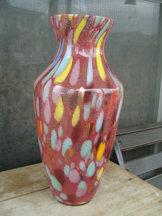 Large Tall Italian Murano Maestri Italian Multi Colored Murano Glass Vase