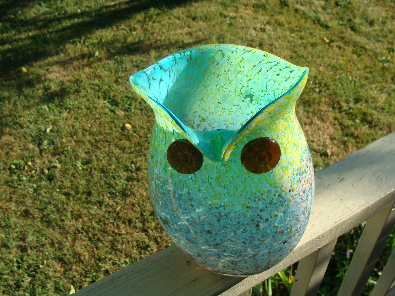 Art Glass Owl Vase Brilliant Colorful Hand Blown Glass Multi Etsy