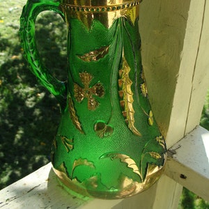 Antique Early American Pattern Glass Green Delaware Water Pitcher and ...