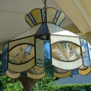 Antique Caramel Slag Glass Panel Blue 