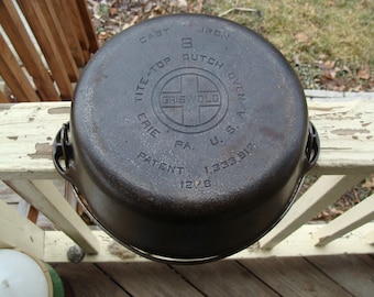 Antique Griswold Erie PA Large Deep Cast Iron Kettle Skillet Pot Griswold Dutch Oven Cooking Pot Tight Top 127 8 #8 No Lid 127 8