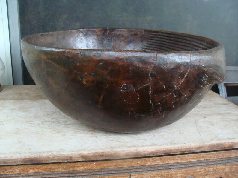 Antique Hand Carved Wood Dough Bowl Large Wooden Bowl With Tab | Etsy