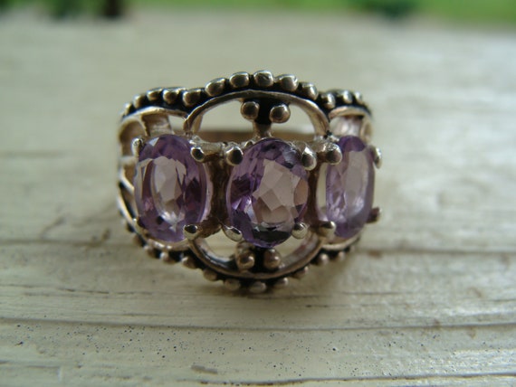 Vintage Sterling Silver Seta Ring Amethyst Cluste… - image 1