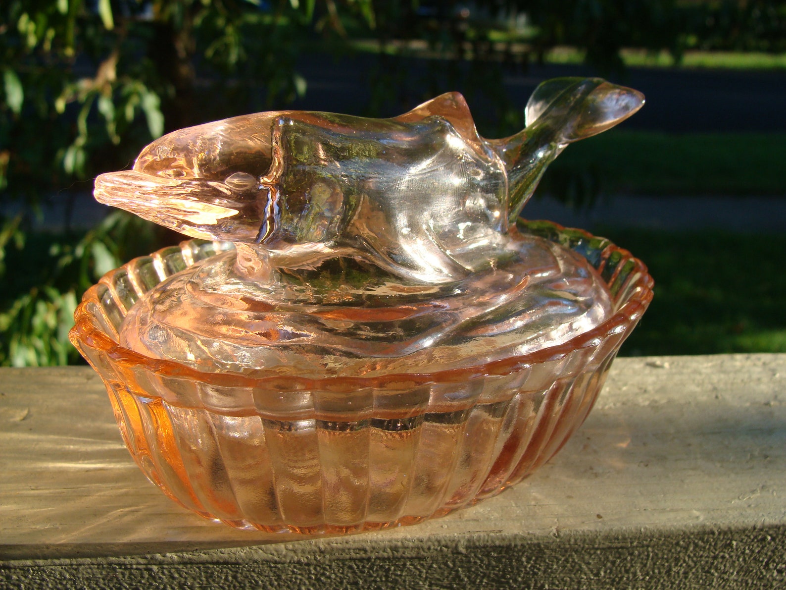 Vintage Pink Depression Glass Dolphin Lidded Candy Dish Candy Etsy
